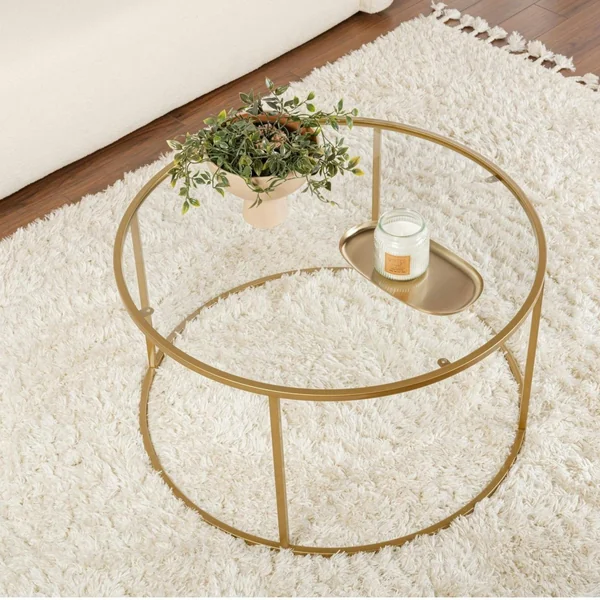 Table basse ronde en verre – cadre doré ⌀80 cm TULUM