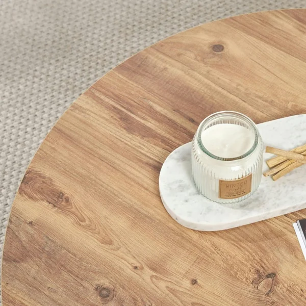 Table basse ronde minimaliste - effet bois de pin MARFA