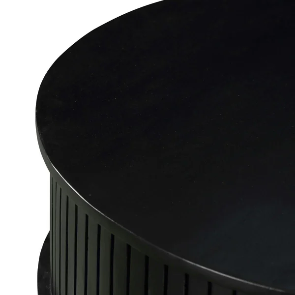Table basse ronde noire en bois rainuré 2 tiroirs CORTINA