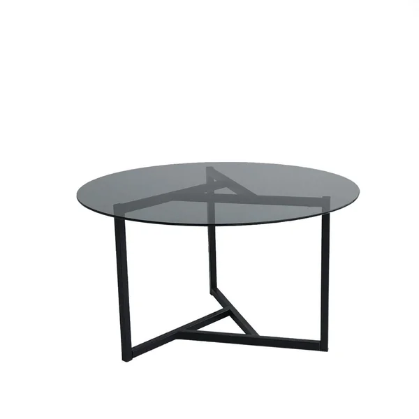 Table basse ronde verre fumé, pied noir 3 branches TULUM
