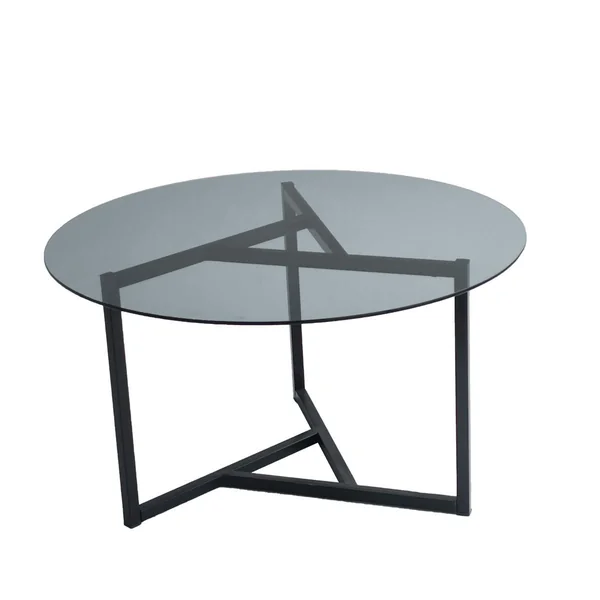 Table basse ronde verre fumé, pied noir 3 branches TULUM