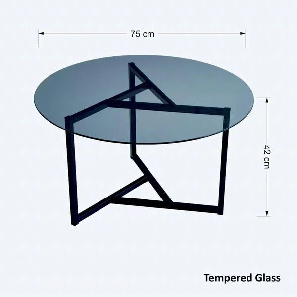 Table basse ronde verre fumé, pied noir 3 branches TULUM