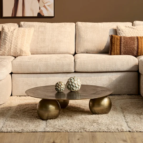 Table basse ronde vintage à pieds boules Ø90 cm KANO