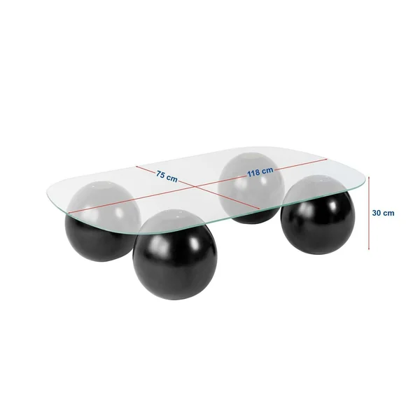 Table basse verre ambré bords arrondis - 4 pieds noirs KOCHI