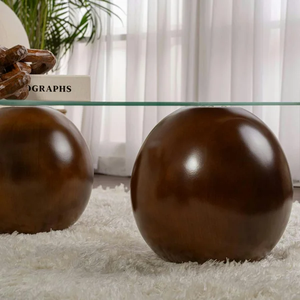 Table basse verre design organique 4 pieds boule KOCHI