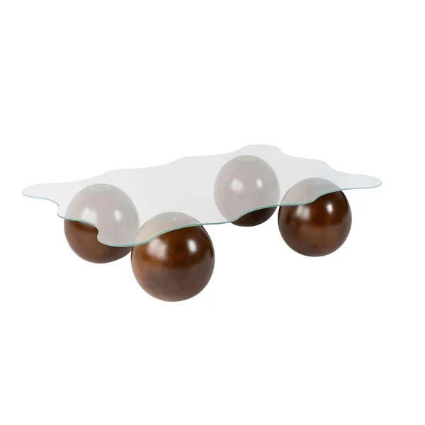 Table basse verre design organique 4 pieds boule KOCHI