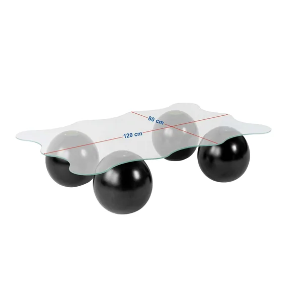 Table basse verre design organique 4 pieds boule KOCHI