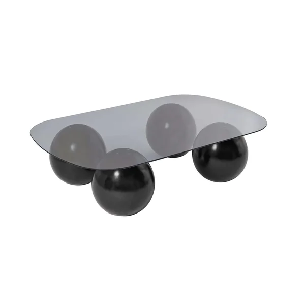 Table basse verre gris bords arrondis - 4 pieds noirs KOCHI