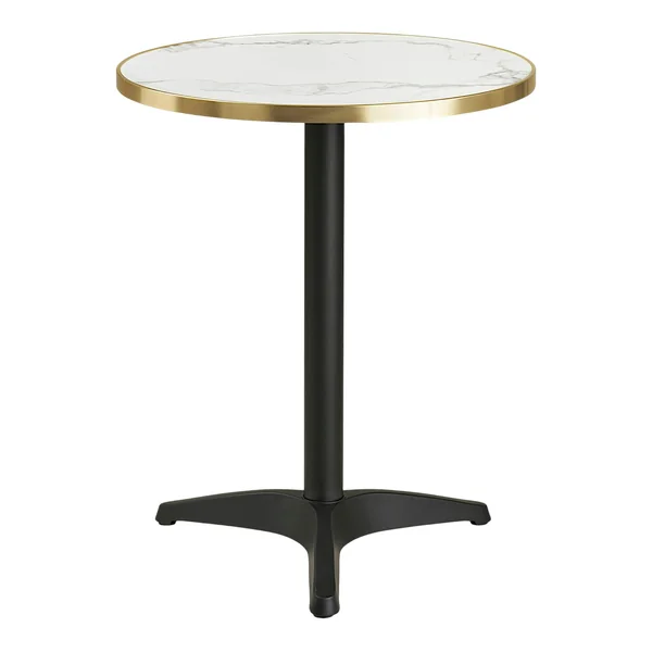 Table bistrot ronde effet marbre blanc pied alu Ø60 cm TORANO