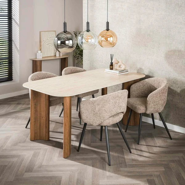 Table céramique effet travertin à bords ronds 180 cm ASCOLI