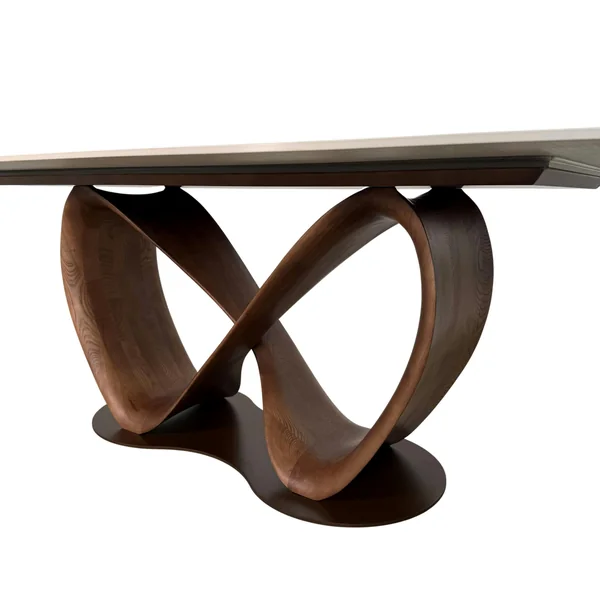 Table céramique marbrée pied ruban bois brun 220 cm ALDER