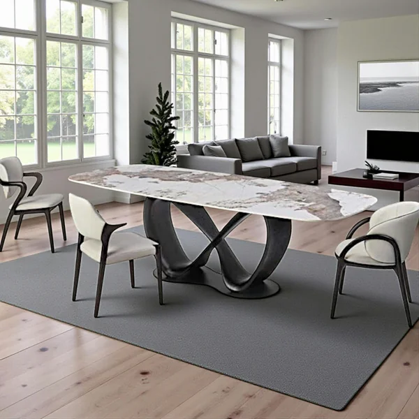 Table céramique marbrée pied ruban bois noir 220 cm ALDER