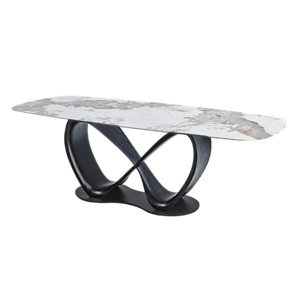 Table céramique marbrée pied ruban bois noir 220 cm ALDER
