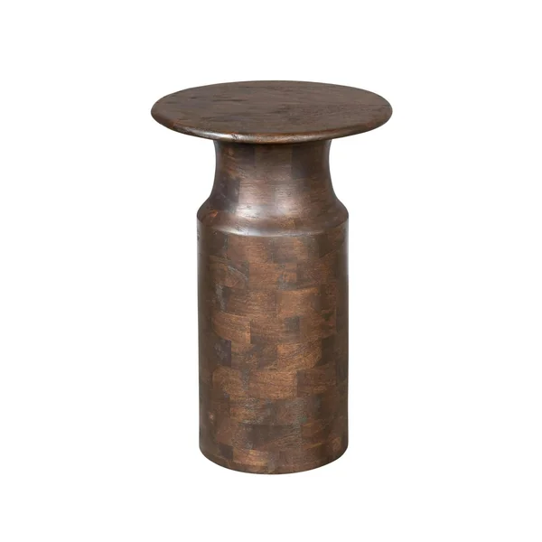 Table d'appoint ronde bois foncé pied colonne ALMA