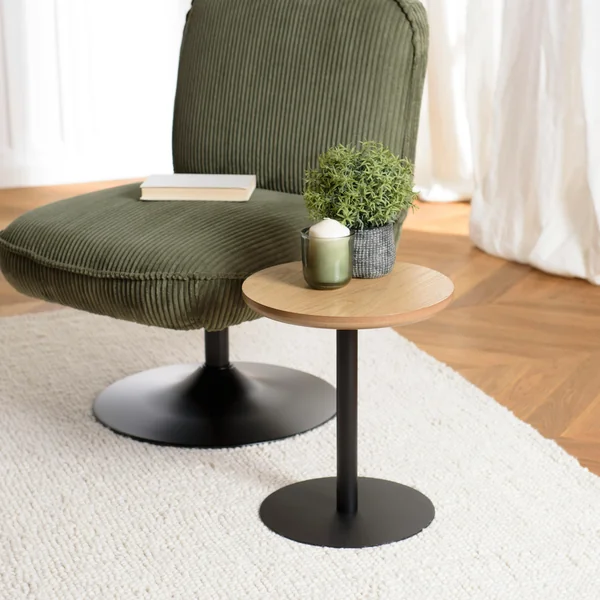 Table d'appoint ronde en bois couleur naturelle pied noir CASTILLE