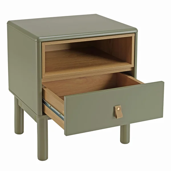 Table de chevet 1 niche 1 tiroir bois vert nature GUILIN