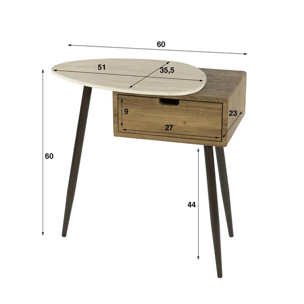 Table de chevet 1 tiroir, céramique et effet bois (G) ASCOLI