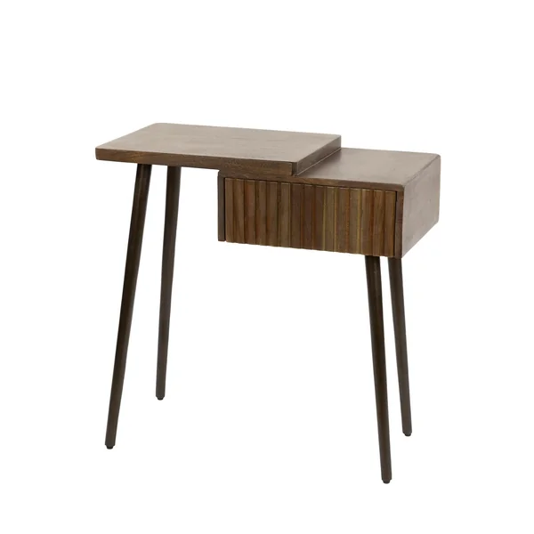 Table de chevet bois brun 2 plateaux & tiroir rainuré (G) NAKO
