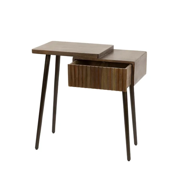 Table de chevet bois brun 2 plateaux & tiroir rainuré (G) NAKO