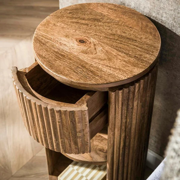 Table de chevet en bois de manguier strié, 1 tiroir CREEK