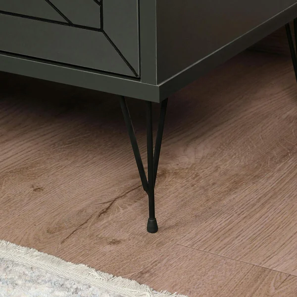 Table de chevet gris sombre 2 tiroirs pieds épingle JENA