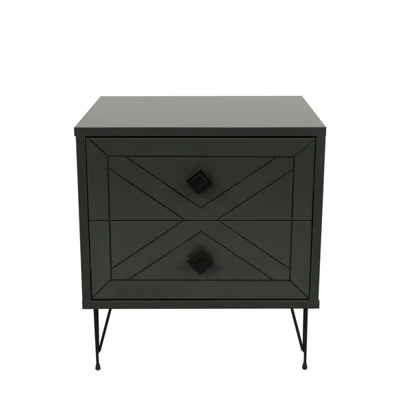 Table de chevet gris sombre 2 tiroirs pieds épingle JENA