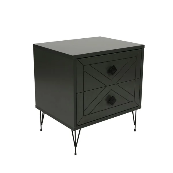 Table de chevet gris sombre 2 tiroirs pieds épingle JENA