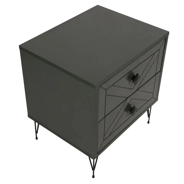 Table de chevet gris sombre 2 tiroirs pieds épingle JENA