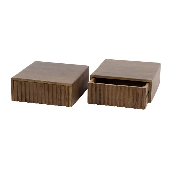 Table de chevet murale bois brun, tiroir rainuré (x2) NAKO
