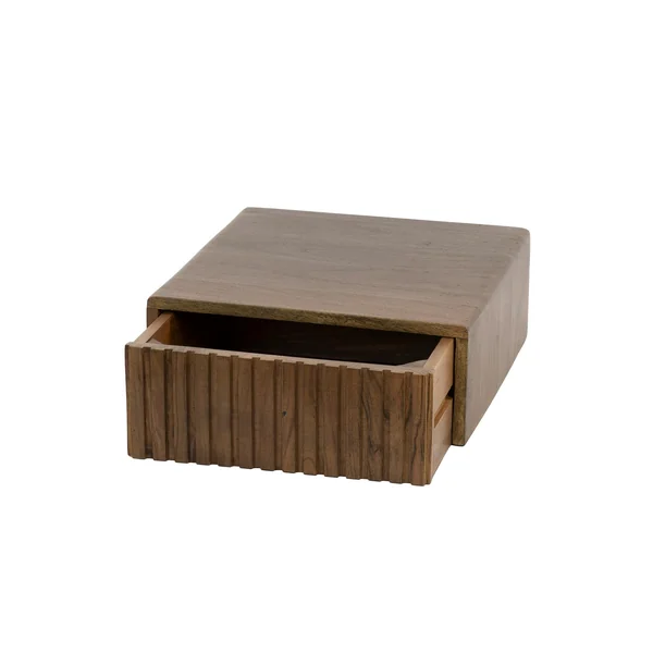 Table de chevet murale bois brun, tiroir rainuré (x2) NAKO