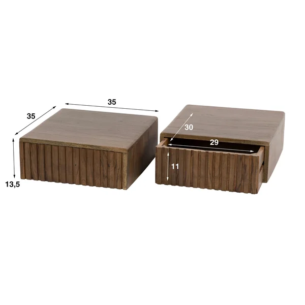 Table de chevet murale bois brun, tiroir rainuré (x2) NAKO