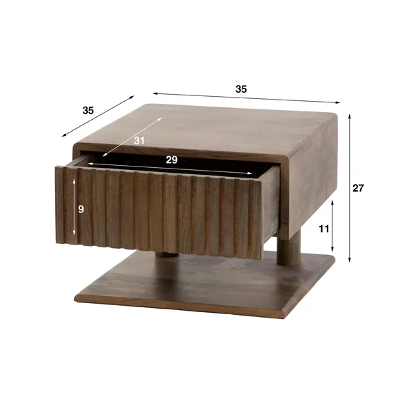 Table de chevet murale bois brun, tiroir & étagère NAKO