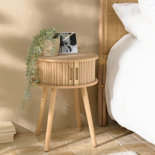 Table de chevet ronde en bois couleur naturelle D40cm CASTILLE