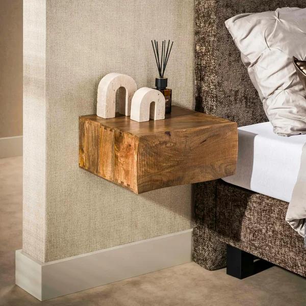Table de chevet suspendue 1 tiroir bois rainuré 40 cm DELHI