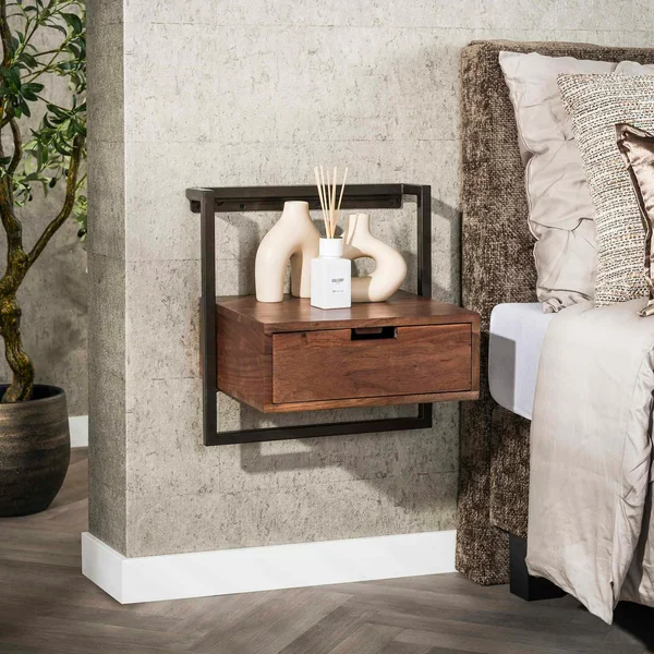 Table de chevet suspendue bois brun 1 tiroir NAKO