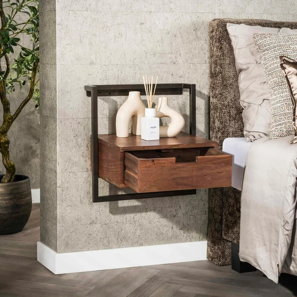 Table de chevet suspendue bois brun 1 tiroir NAKO