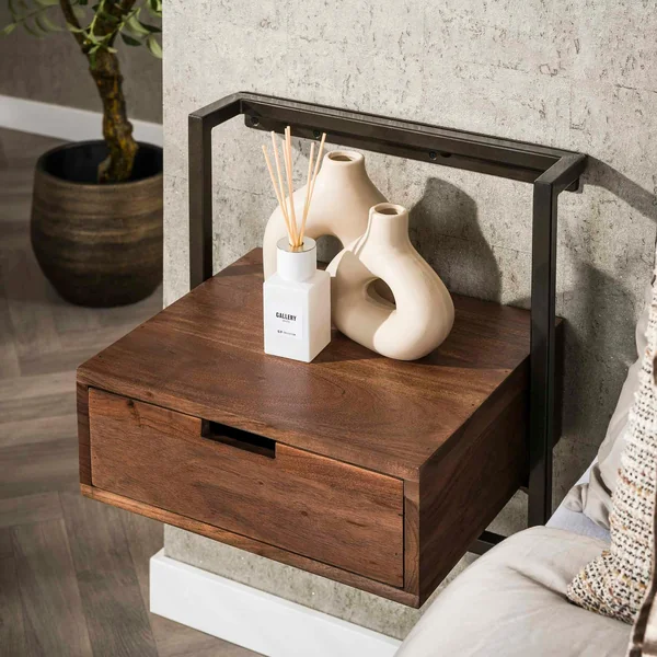 Table de chevet suspendue bois brun 1 tiroir NAKO