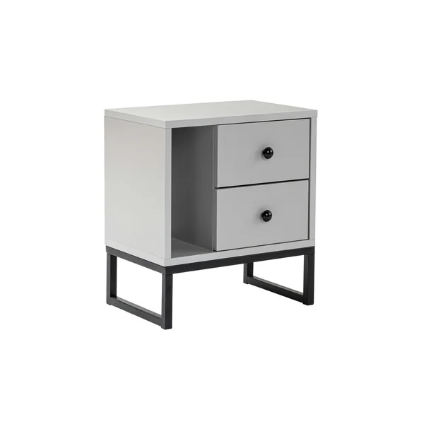 Table de nuit 2 tiroirs, 1 niche - gris effet laque JENA