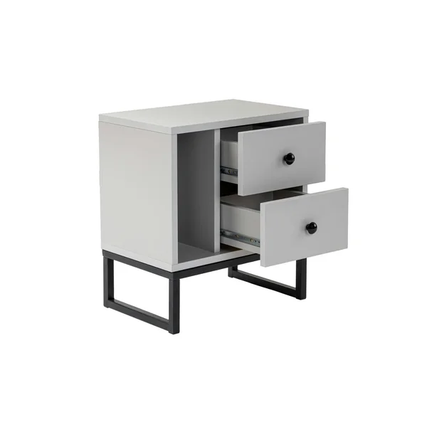 Table de nuit 2 tiroirs, 1 niche - gris effet laque JENA