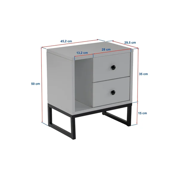 Table de nuit noire effet bois - 2 tiroirs, 1 niche JENA