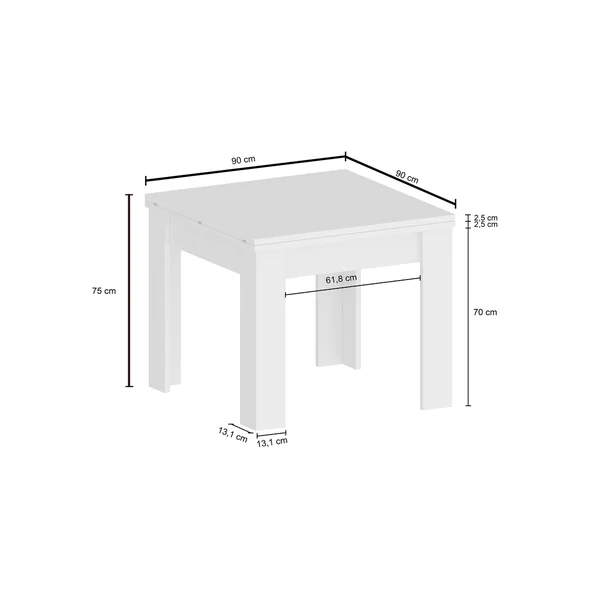 Table de salle à manger extensible 90/180 cm coloris taupe Jessica