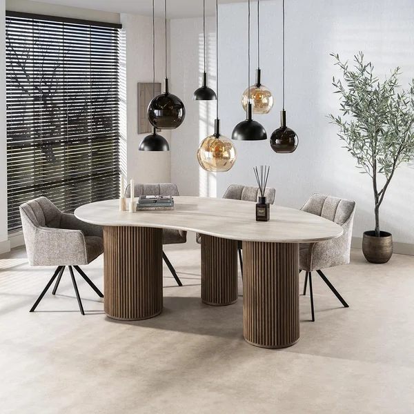 Table de salle à manger moderne 215 cm MDF et céramique Romanesco