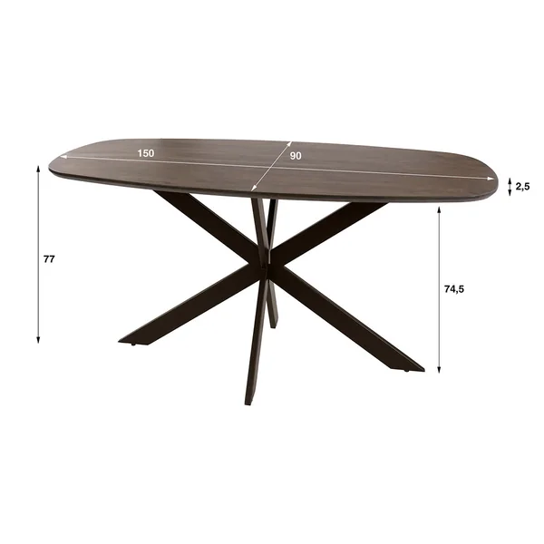 Table de salle à manger ovale 150 cm en acacia massif brun Artic