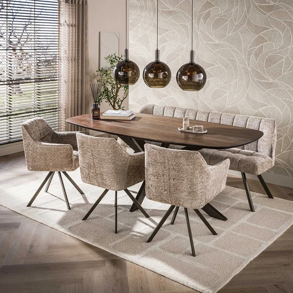 Table de salle à manger ovale 215 cm en acacia massif brun Artic