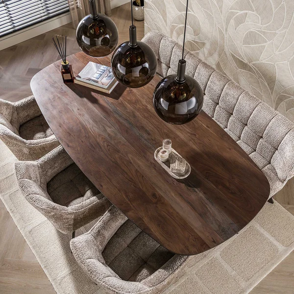 Table de salle à manger ovale 215 cm en acacia massif brun Artic