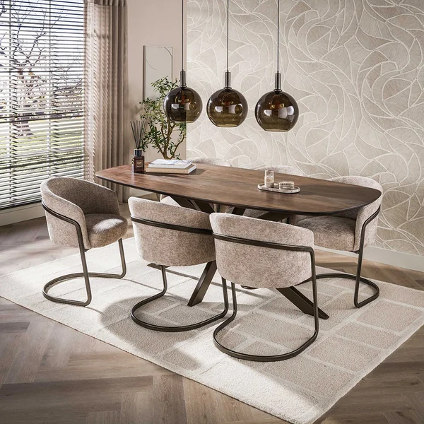 Table de salle à manger ovale 215 cm en acacia massif brun Artic