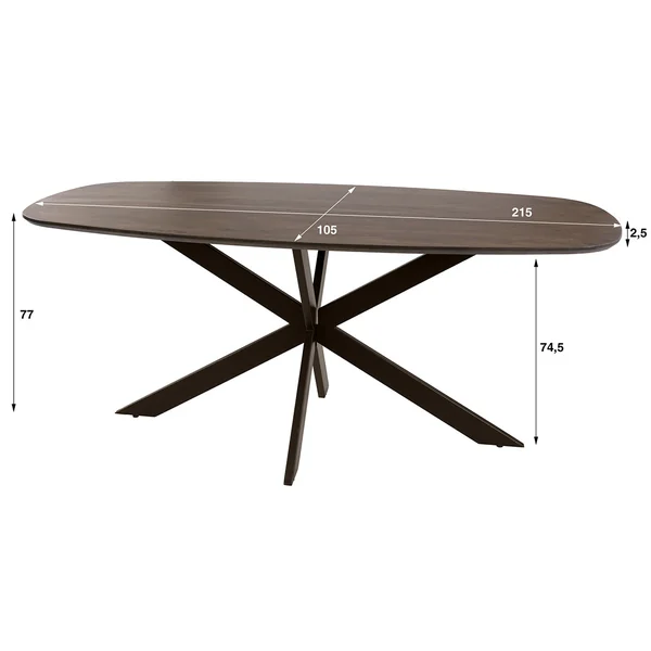 Table de salle à manger ovale 215 cm en acacia massif brun Artic