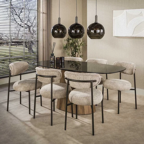 Table de salle à manger ovale moderne 180 cm en verre fumé Tina