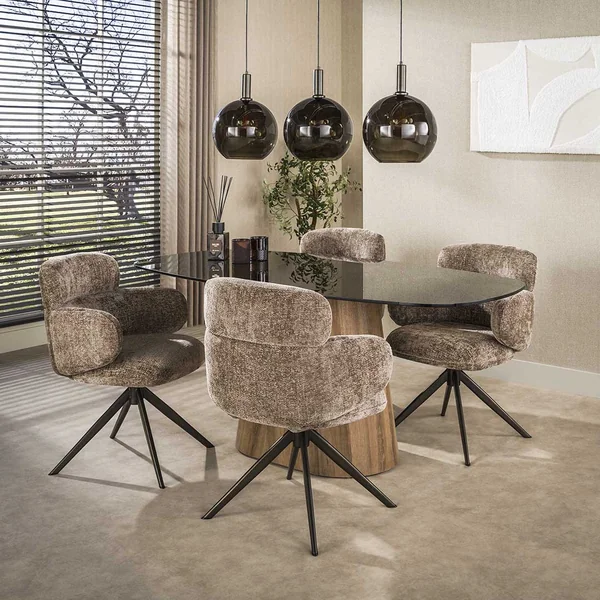 Table de salle à manger ovale moderne 180 cm en verre fumé Tina
