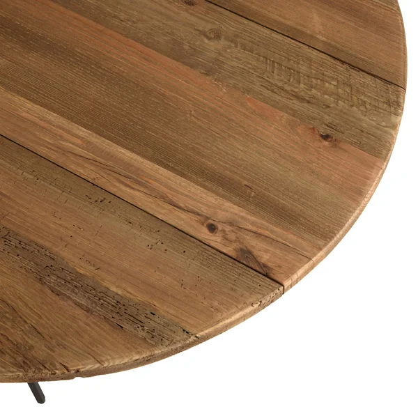 Table de salon ronde pin recyclé et métal 90 cm CRACOVIE